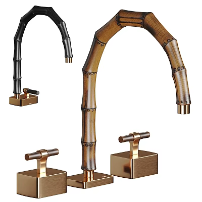 Vintage Style Brass Faucet With Bamboo Shaped Design And Double Handles 3d model