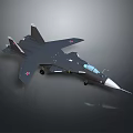 Detailed Black Military Fighter Jet Model With Red Star Markings And Cockpit