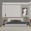 Modern Bedroom Interior With Bed Built In Wardrobe Desk Rug And Abstract Wall Art