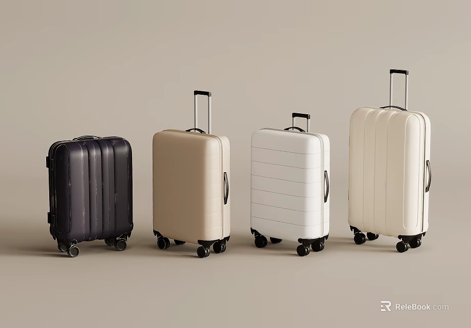 Modern Stylish Travel Luggage In Various Colors With Telescopic Handles And Rolling Wheels 3d model 