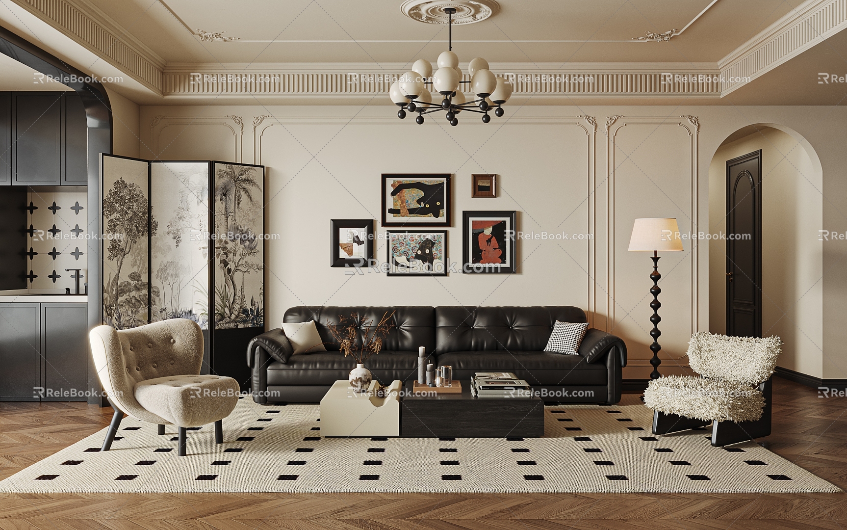 French Retro Living Room 3d model