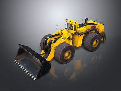 Yellow Heavy Duty Construction Loader With Big Tires And Front Bucket 3d model