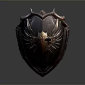 Ornate Medieval Shield with Bronze Accents Dark Metal Spiked Edges and Decorative Engravings