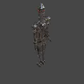 Detailed Mechanical Robot Character With Metallic Armor Red Head Lights And Mechanical Appendages