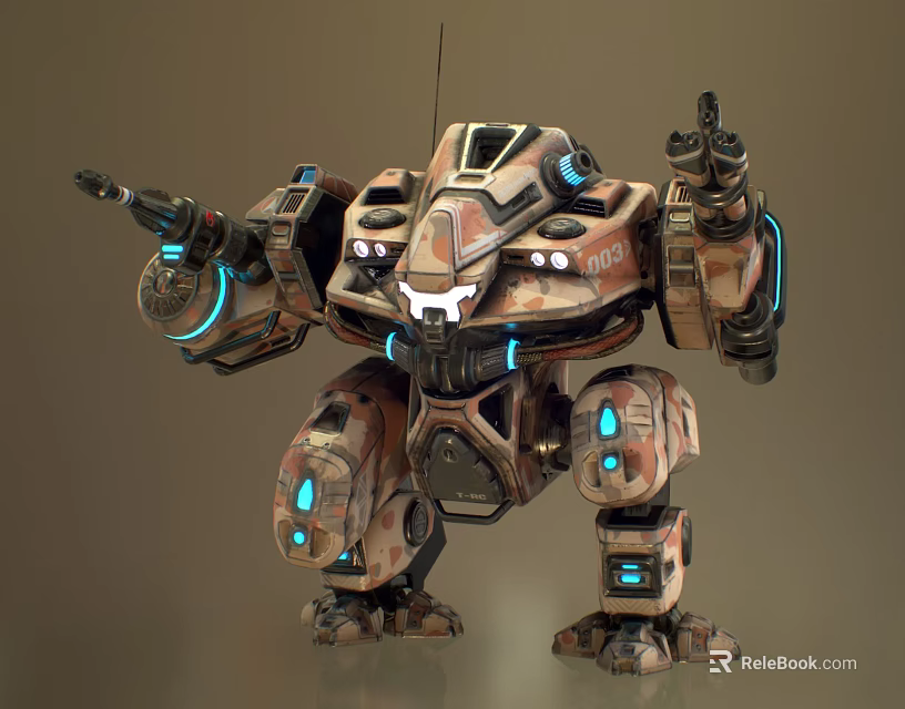 Smart Machine With Multi Functional Arms Glowing Blue Lights And Robust Armored Industrial Design 3d model 