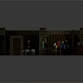 Cartoon Tavern Interior Scene With Colorful Characters Stone Walls And Wooden Floor