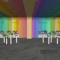 Rainbow Colored Corridor With Revolving Doors Shiny Floor Two People Interacting