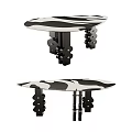 Stylish Black And White Dining Table Set With Cow Print Tabletop And Unique Legs