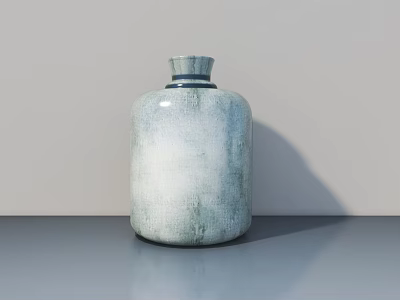 Handcrafted Sculpture Carving Ceramic Vase with Blue White Textured Surface and Modern Design 3d model