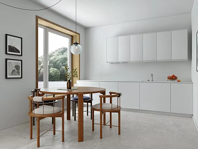 Nordic Restaurant Minimalist Restaurant Dining Table and Chair Solid Wood Dining Table Dining Chair Cabinet Chandelier Wash Desk 3d model