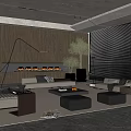 Modern Living Room Interior Featuring Sofa Coffee Table Set Fireplace And Green Plant