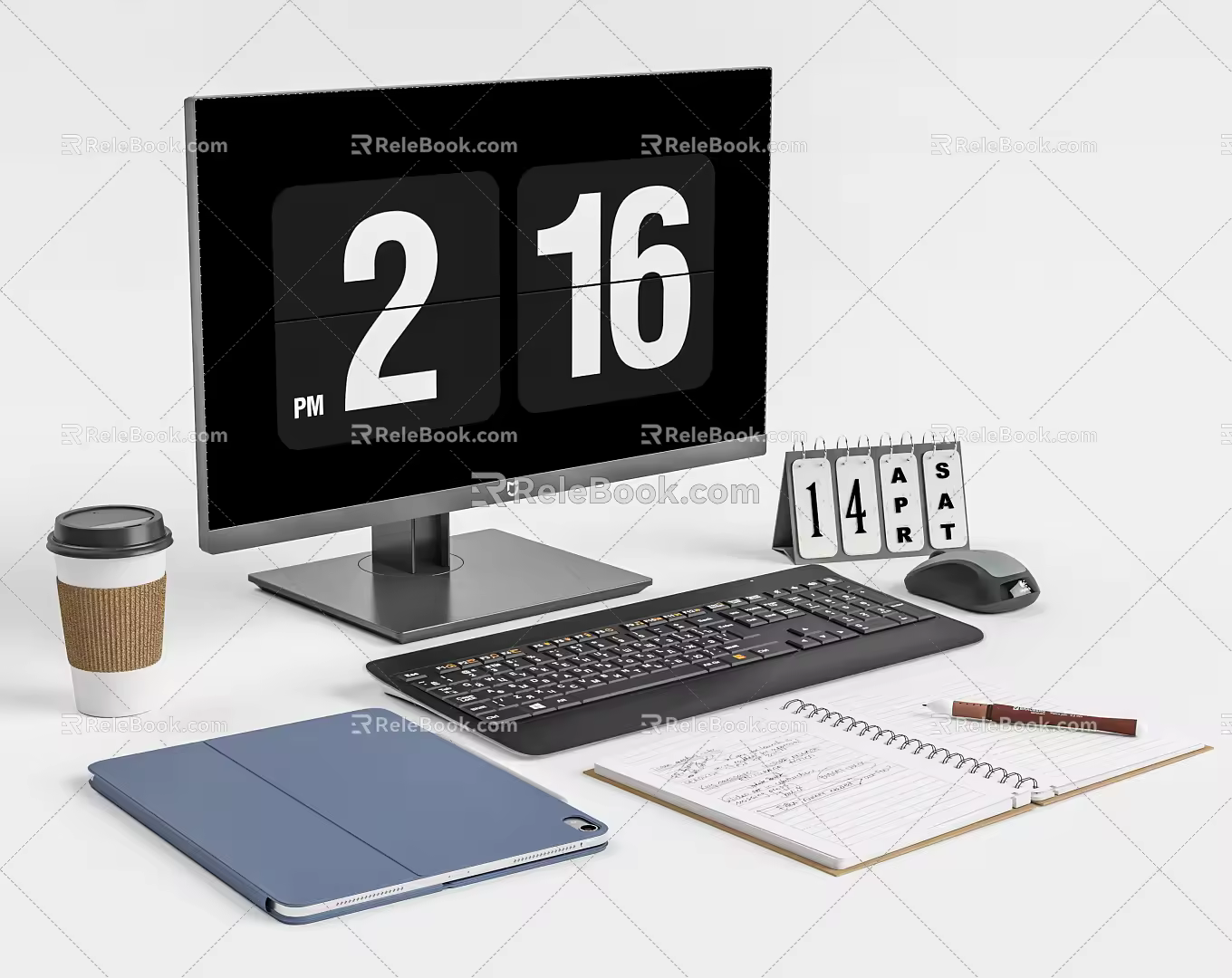 Modern computer office decoration combination 3d model