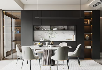 Italian Light Luxury Restaurant Dining Table and Chair Combination Sideboard 3d model