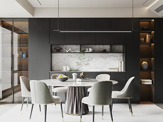 Italian Light Luxury Restaurant Dining Table and Chair Combination Sideboard 3d model