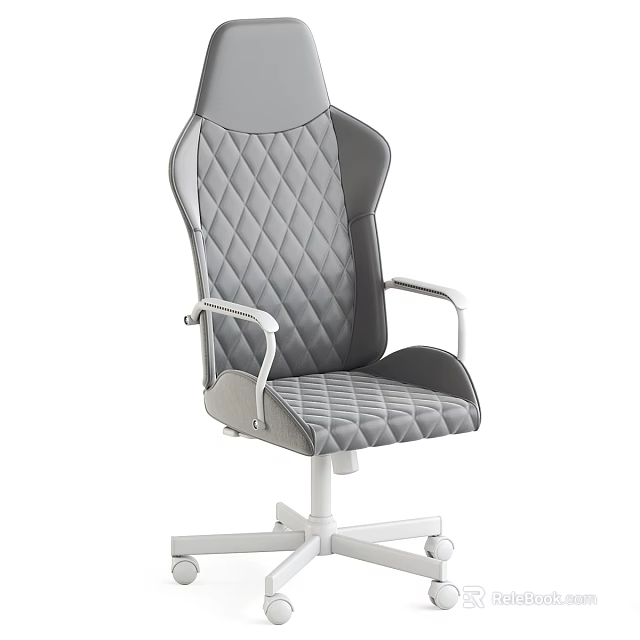 Modern Gray Table And Chair Set With Quilted Diamond Pattern And White Base 3d model 