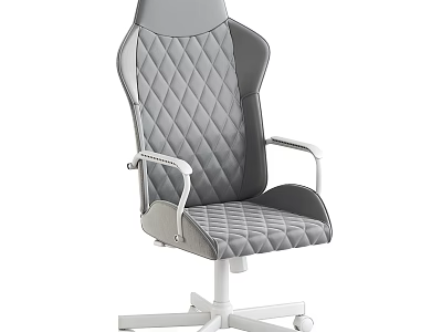 Modern Gray Table And Chair Set With Quilted Diamond Pattern And White Base 3d model