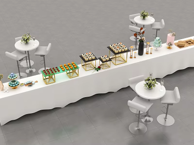 Elegant Food Buffet Display With Assorted Desserts Fresh Fruits And Snacks 3d model