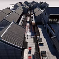 Traditional Commercial Street With Ancient Architecture Gray Tile Roofs And Pedestrian Walkway