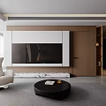 Modern Living and Dining Room Interior With Leather Sofa Coffee Table Dining Chairs and Wall Artwork