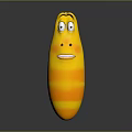 Yellow Orange Striped Plush Toy With Big Eyes Smiling Face Red Accent On Gray Background