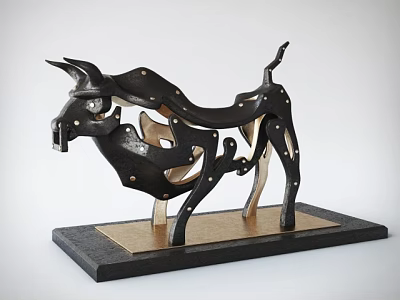 Artistic Bull Sculpture Decorative Ornament Set With Modern Metal Wood And Stable Base 3d model