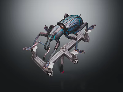 Mechanical Beetle Creature With Blue Metallic Exoskeleton And Intricate Mechanical Legs Structure 3d model