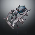 Mechanical Beetle Creature With Blue Metallic Exoskeleton And Intricate Mechanical Legs Structure