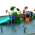 Colorful Water Playground Equipment With Slides Flower Decorations And Aquatic Features