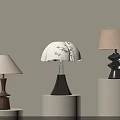 Elegant Modern Table Lamp Design with Wooden Black Bases and Fabric Shades on White Pedestals