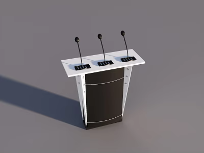 Modern White Podium with Three Microphones and Black Panel Design 3d model