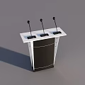 Modern White Podium with Three Microphones and Black Panel Design