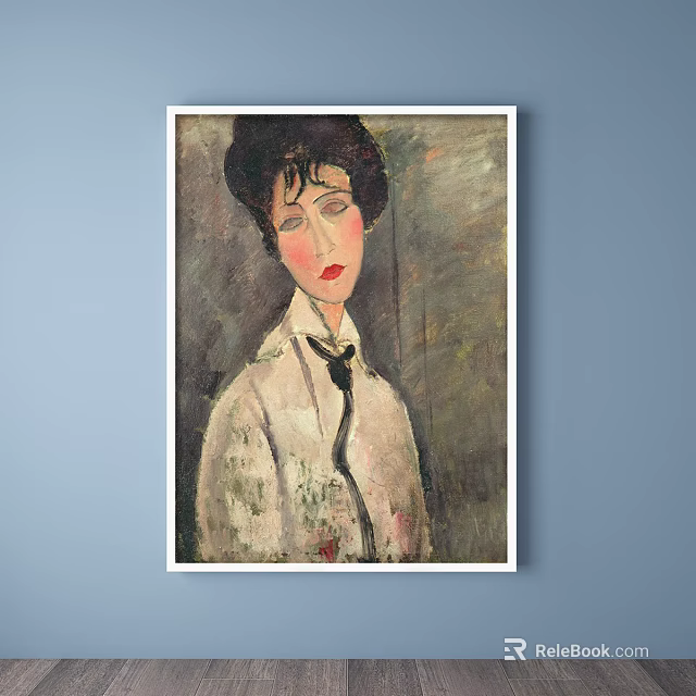 Artistic Portrait Painting of Female in Light Shirt with Dark Tie and Gray Background 3d model 