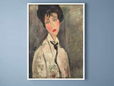 Artistic Portrait Painting of Female in Light Shirt with Dark Tie and Gray Background 3d model