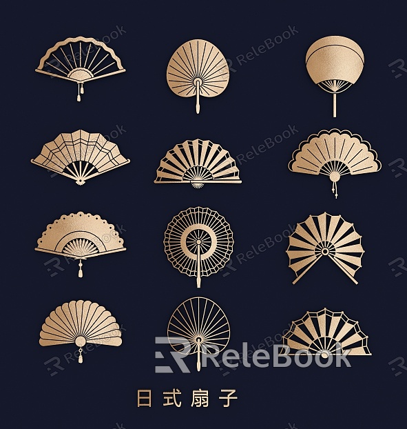 Fan Japanese Folding Fan Pu Fan Bamboo Fan Paper Fan Hand-painted Fan Pattern Silhouette model