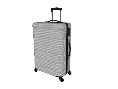 Gray Striped Hard Shell Suitcase With Telescopic Handle And Rolling Wheels For Travel Luggage Storage 3d model