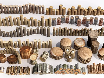 Stone and Wood Assortment Featuring Various Shapes Sizes Logs Stumps Stones and Chips 3d model