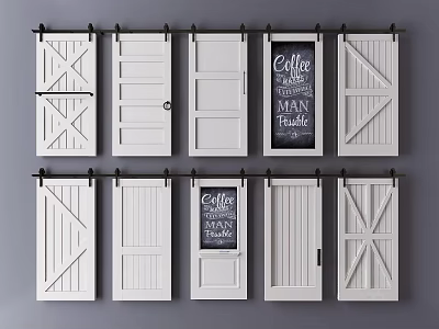 White Barn Door Designs with Various Panel Styles for Home Interior Decor 3d model