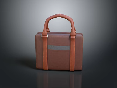 Brown Leather Handbag with Top Handle and Straps Featuring Gray Stripe Design 3d model