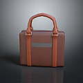Brown Leather Handbag with Top Handle and Straps Featuring Gray Stripe Design