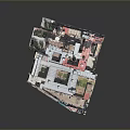 Detailed Architectural Model of Historic Building Complex with Domes Red Roofs and Courtyards