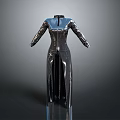 Shiny Black Long Slim Fit Modern Dress With Lustrous Fabric For Daily Life
