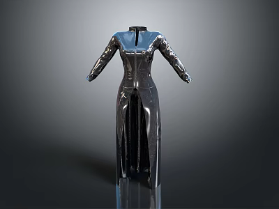 Shiny Black Long Slim Fit Modern Dress With Lustrous Fabric For Daily Life 3d model