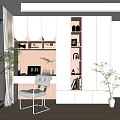 Kids Room Interior Design With Desk Chair Bookshelf Cabinets And Plants