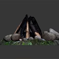 Circular Garden Decor With Stacked Wood Logs Surrounding Stones And Green Grass