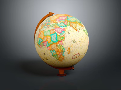 Decorative Ornament Set Featuring Colorful Globe With Wooden Stand For Home Decor 3d model