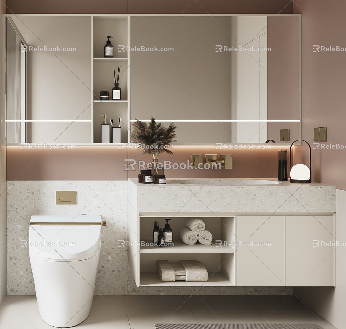 Modern Bathroom Cabinet Bathroom Cabinet Mirror Cabinet Toilet 3d model