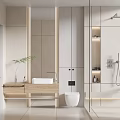 Modern Bathroom Interior Design With Wooden Vanity White Sink Toilet And Shower Area