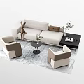 Modern Light Colored Sofa Coffee Table Set With Accent Pillows Side Chairs And Decorative Plants 3d model