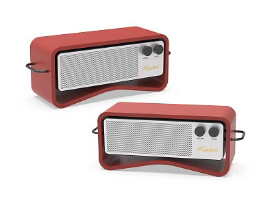 Red Marshall Retro Design Speakers With Two Units And Metal Knobs Grille 3d model