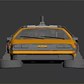Orange Retro Futuristic Car With Roof Equipment And Black Wheels Metallic Finish
